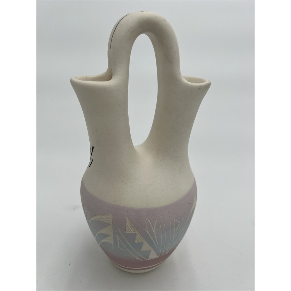 MESA VERDE POTTERY Wedding Vase -Signed Pottery Silas Nav. USA Pink & Blue